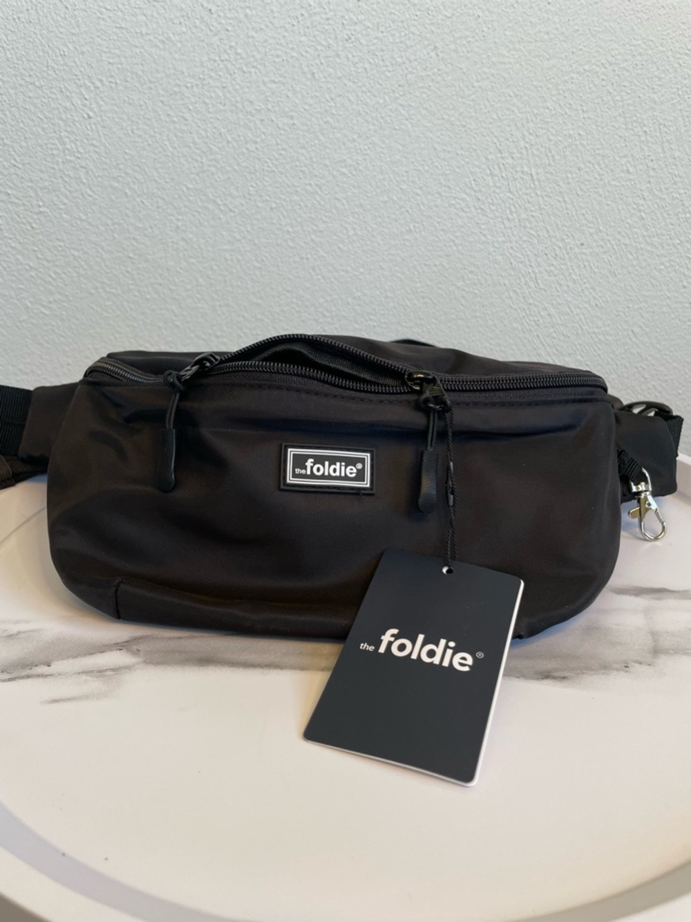 The Foldie Black Nylon Belt Bag Crossbody Fanny Pack Adjustable Travel Everyday